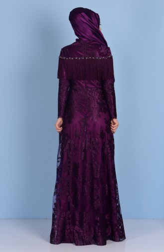 Purple Hijab Evening Dress 7176-01