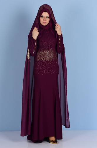 Evening Dress with Cape and Stones 7001-02 Maroon 7001-02