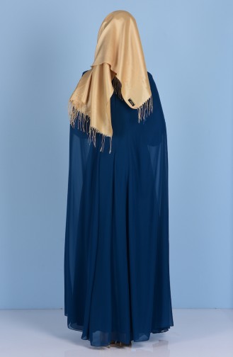 فساتين سهرة بتصميم اسلامي أزرق زيتي 52551-12