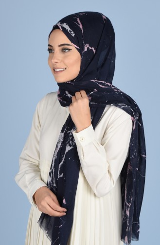 Decorated Cotton Shawl 50311-13 Navy Blue 13