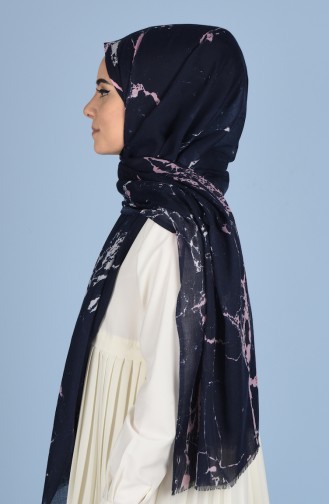 Decorated Cotton Shawl 50311-13 Navy Blue 13