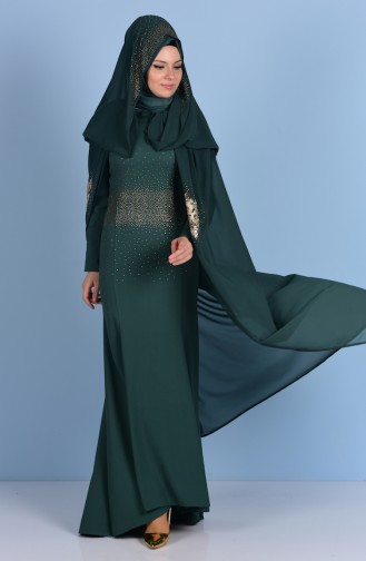 Evening Dress with Cape and Stones 7001-01 Jade Green 7001-01