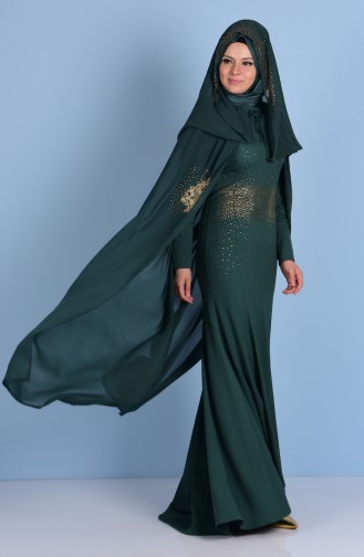 Evening Dress with Cape and Stones 7001-01 Jade Green 7001-01