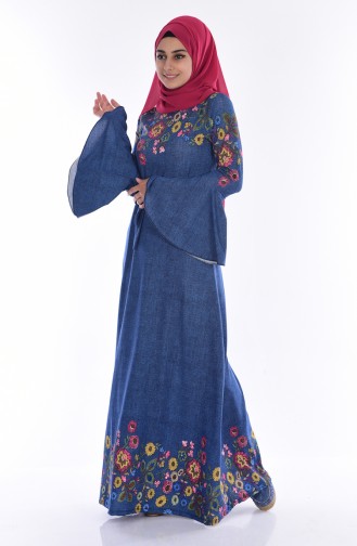 Çiçek Desenli Elbise 4569A-04 Mavi