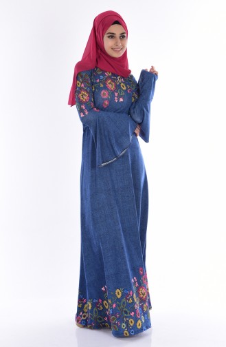 Çiçek Desenli Elbise 4569A-04 Mavi