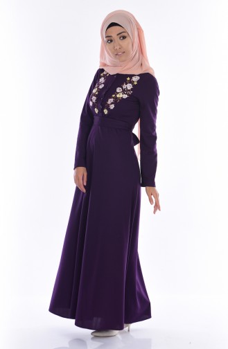 Detailed Dress with Belt 6110-04 Purple 6110-04