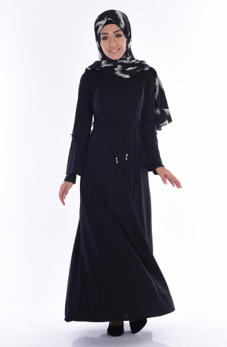 Dantel Detaylı Elbise 5066-01 Siyah