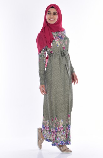 Khaki Hijab Kleider 4574M-01