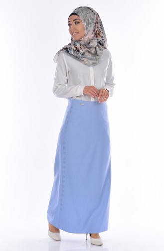 Button Detailed Pencil Skirt 8061-04 Baby Blue 8061-04