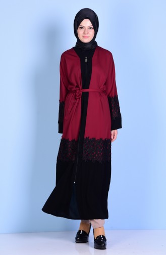 Abaya mit Spitzen 7724-03 Weinrot 7724-03