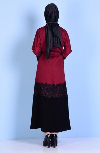 Laced Detailed Abaya 7724-03 Claret Red 7724-03