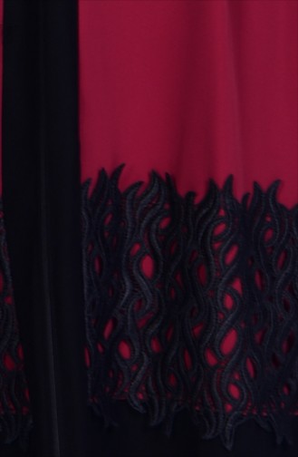 Laced Detailed Abaya 7724-03 Claret Red 7724-03