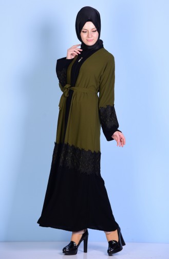 Abaya mit Spitzen 7724-05 Khaki Grün 7724-05