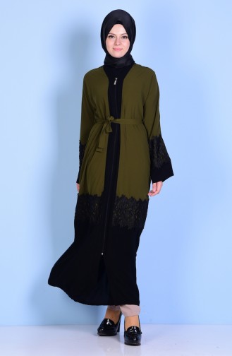 Abaya mit Spitzen 7724-05 Khaki Grün 7724-05