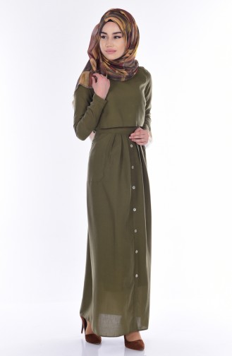 Pleatet Dress with Pockets 4059-09 Khaki 4059-09