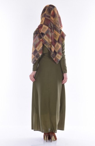 Cepli Pileli Elbise 4059-09 Haki Yeşil