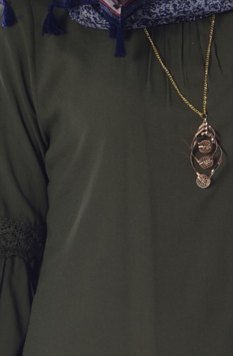 Lace Detailed Necklace Tunic 1186-02 Khaki 1186-02