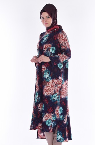 Decorated Long Tunic 5390-05 Navy Blue Red 5390-05