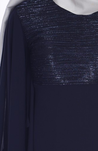 Glittered Chiffon Dress 99087-05 Navy Blue 99087-05