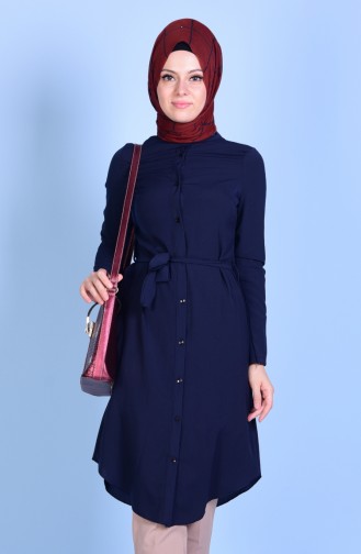 Tunic with Buttons and Belt 1000-04 Navy Blue 1000-04