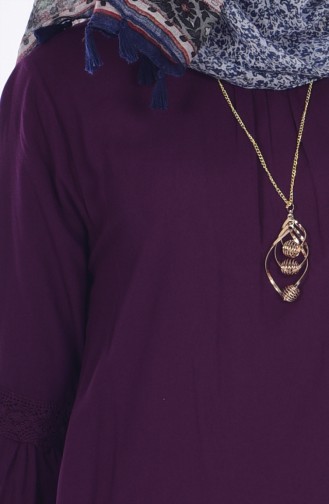 Lace Detailed Necklace Tunic 1186-01 Purple 1186-01