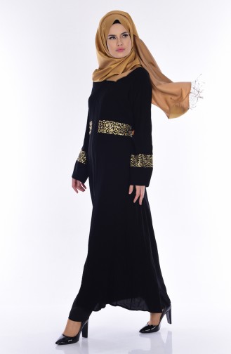 Jaquard Abaya mit Reißverschluss 7717-01 Schwarz 7717-01