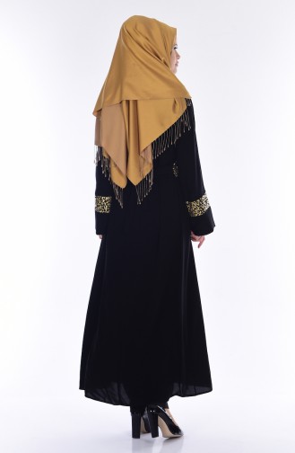 Abaya Jacquard a Fermeture 7717-01 Noir 7717-01