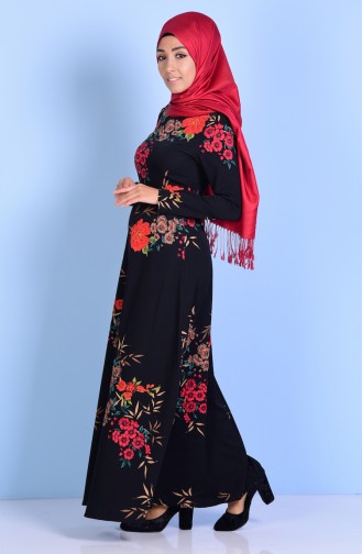 Flower Decorated Dress 4127-01 Black 4127-01