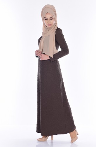 Khaki Hijab Dress 7134-01