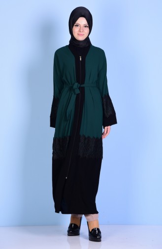 Abaya mit Spitzen 7724-04 Smaragdgrün 7724-04