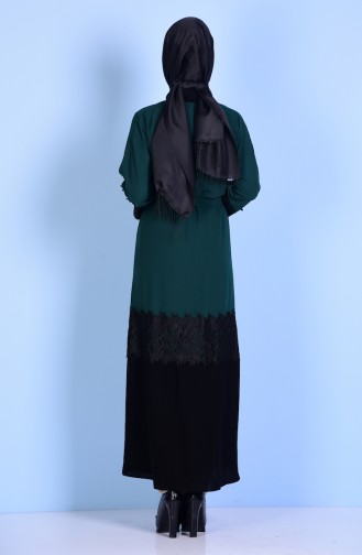 Laced Detailed Abaya 7724-04 Jade Green 7724-04