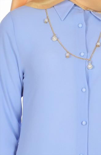 Necklace Detailed Buttoned Tunic 4127-13 Baby Blue 4127-13