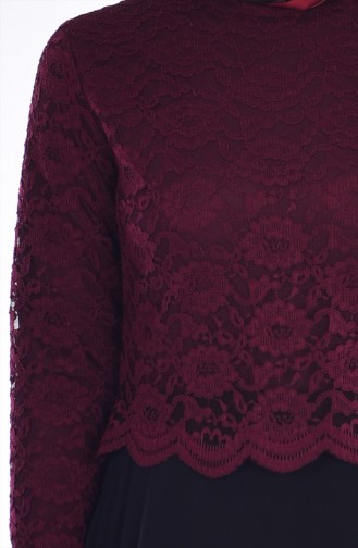 Laced Chiffon Dress 8830-02 Claret Red Black 8830-02