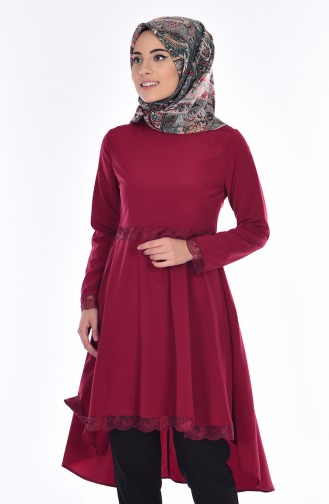 Lace Detailed Tunic 2055-05 Claret Red 2055-05