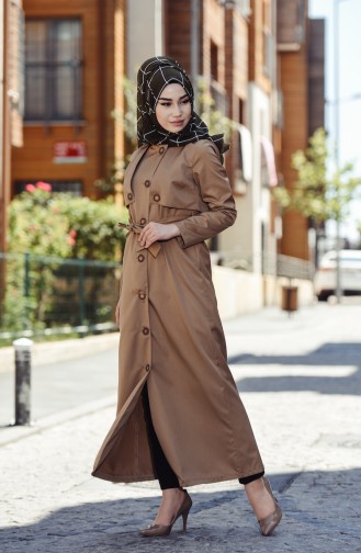 Kemerli Düğmeli Trençkot 5001-03 Camel