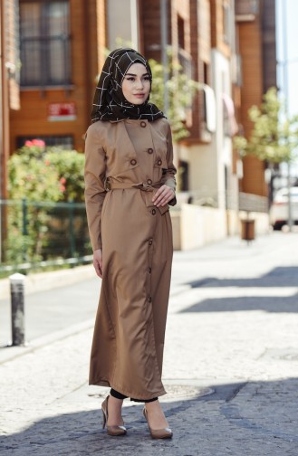 Kemerli Düğmeli Trençkot 5001-03 Camel
