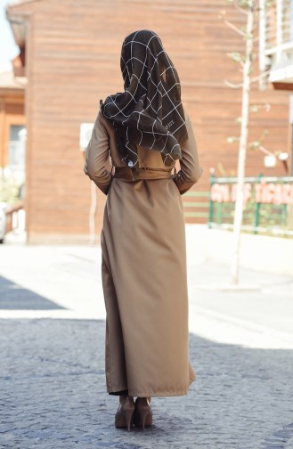 Kemerli Düğmeli Trençkot 5001-03 Camel
