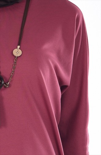 Bat Sleeve Dress with Necklace 1495-05 Dry Rose 1495-05