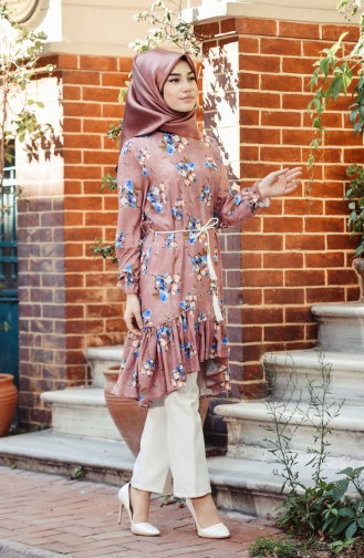 Desenli Asimetrik Tunik 4994-05 Gül Kurusu