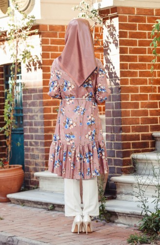 Desenli Asimetrik Tunik 4994-05 Gül Kurusu