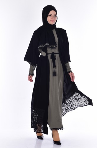فستان لون كاكي أسود 7707A-02