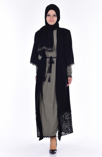 فستان لون كاكي أسود 7707A-02