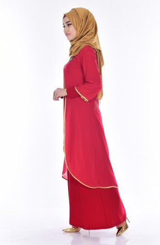 Abendkleid mit Perlen 7003-01 Rot 7003-01