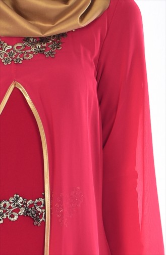 Robe de Soirée Detaillé de Perle 7003-01 Kırmızı 7003-01