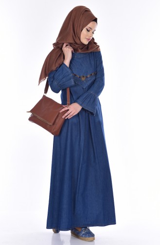 Detailed Denim Dress 9197-01 Dark Blue 9197-01