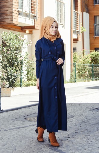 Trenchcoat with Belt and Buttons 5001-01 Navy Blue 5001-01