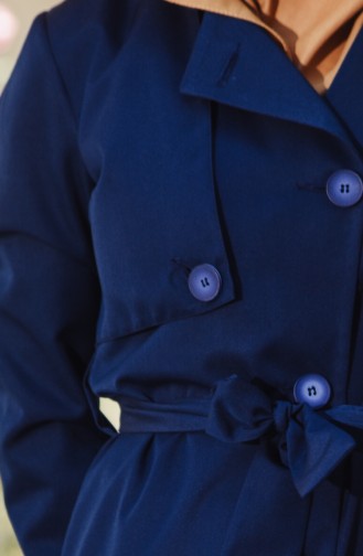 Trench Coat a Boutons et Ceinture 5001-01 Bleu Marine 5001-01