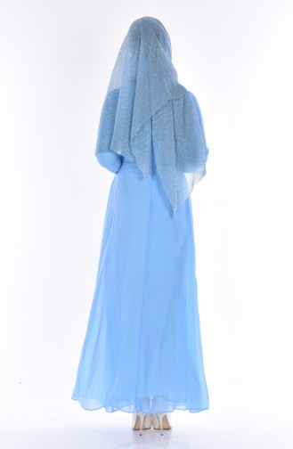 Laced Chiffon Evening Dress 9999-02 Blue 9999-02