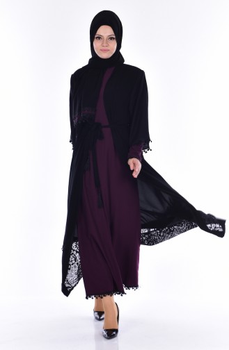 Ensemble Robe 3 Pieces 7707A-01 Noir Pourpre 7707A-01