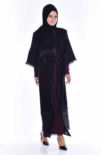 Ensemble Robe 3 Pieces 7707A-01 Noir Pourpre 7707A-01